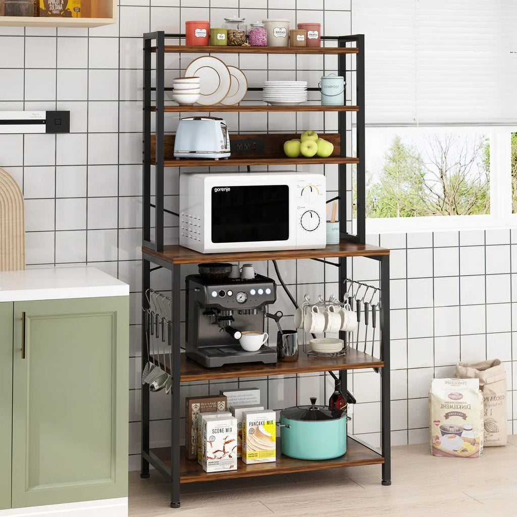 Rustic Brown 6-Tier Bakers Rack with Power Outlets V603194