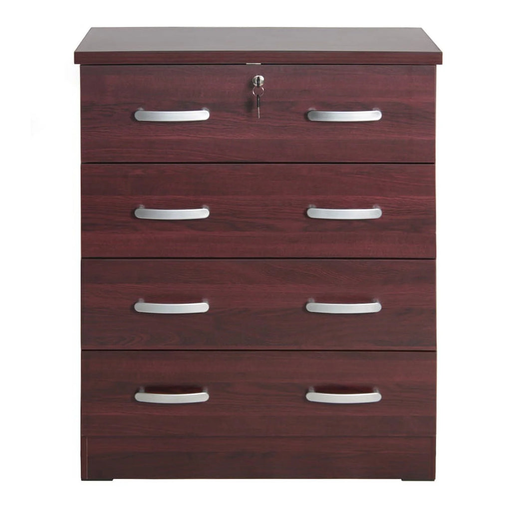 Pine Twin Bed and Dresser with Lock in Mahogany N6799