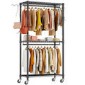 Black Heavy Duty Metal Freestanding Clothing Rack with Shelves & Wheels Y512236