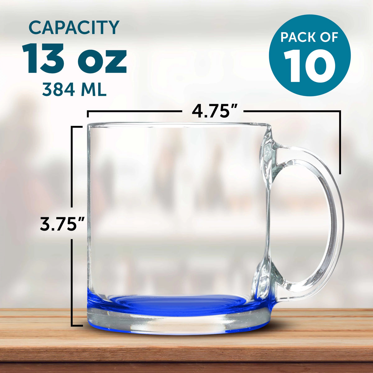 Clear Glass Coffee Mugs 13 oz. Set of 10 C175