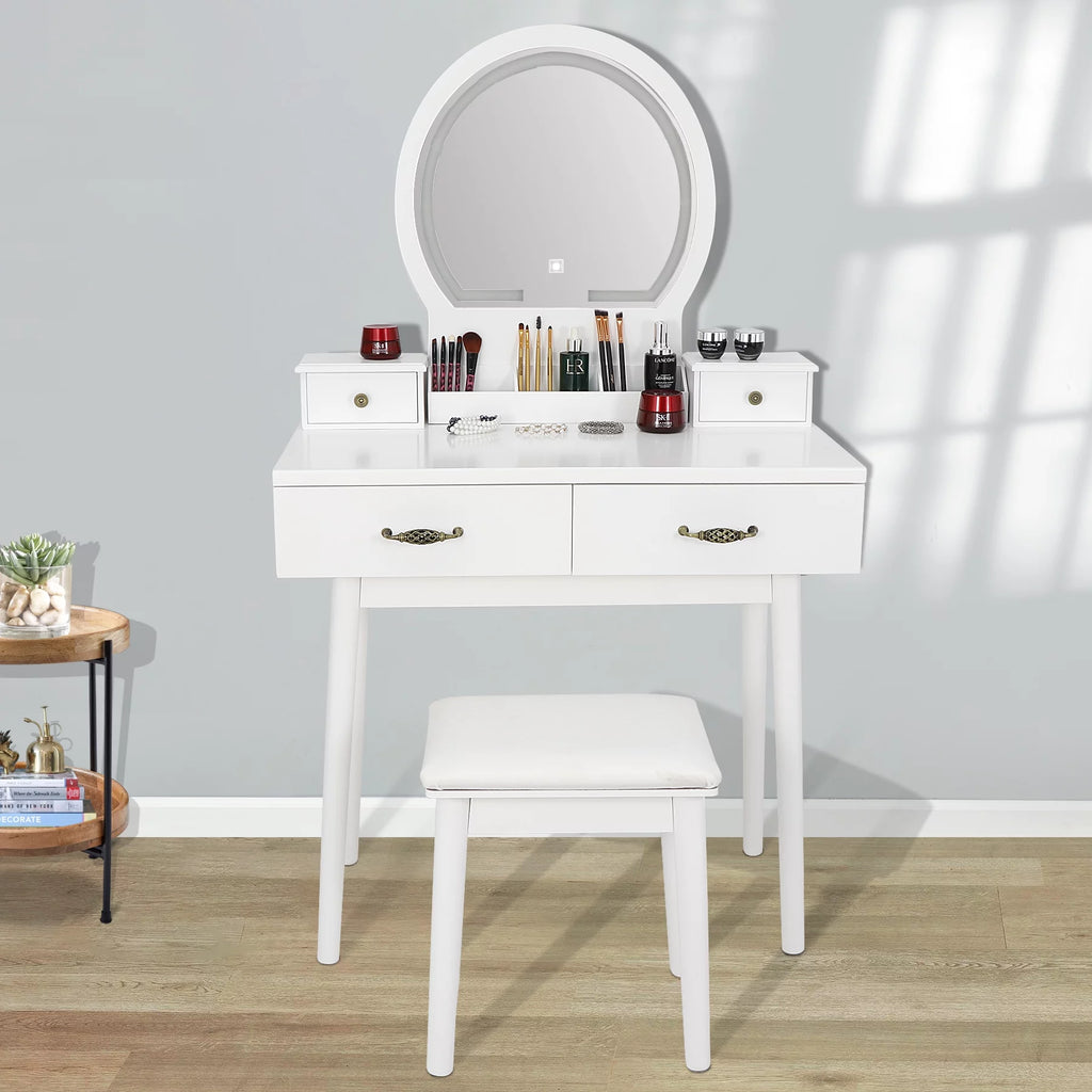 White Vanity Table Set with Lighted Mirror and 4 Drawers R289896