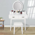 White Vanity Table Set with Lighted Mirror and 4 Drawers R289896