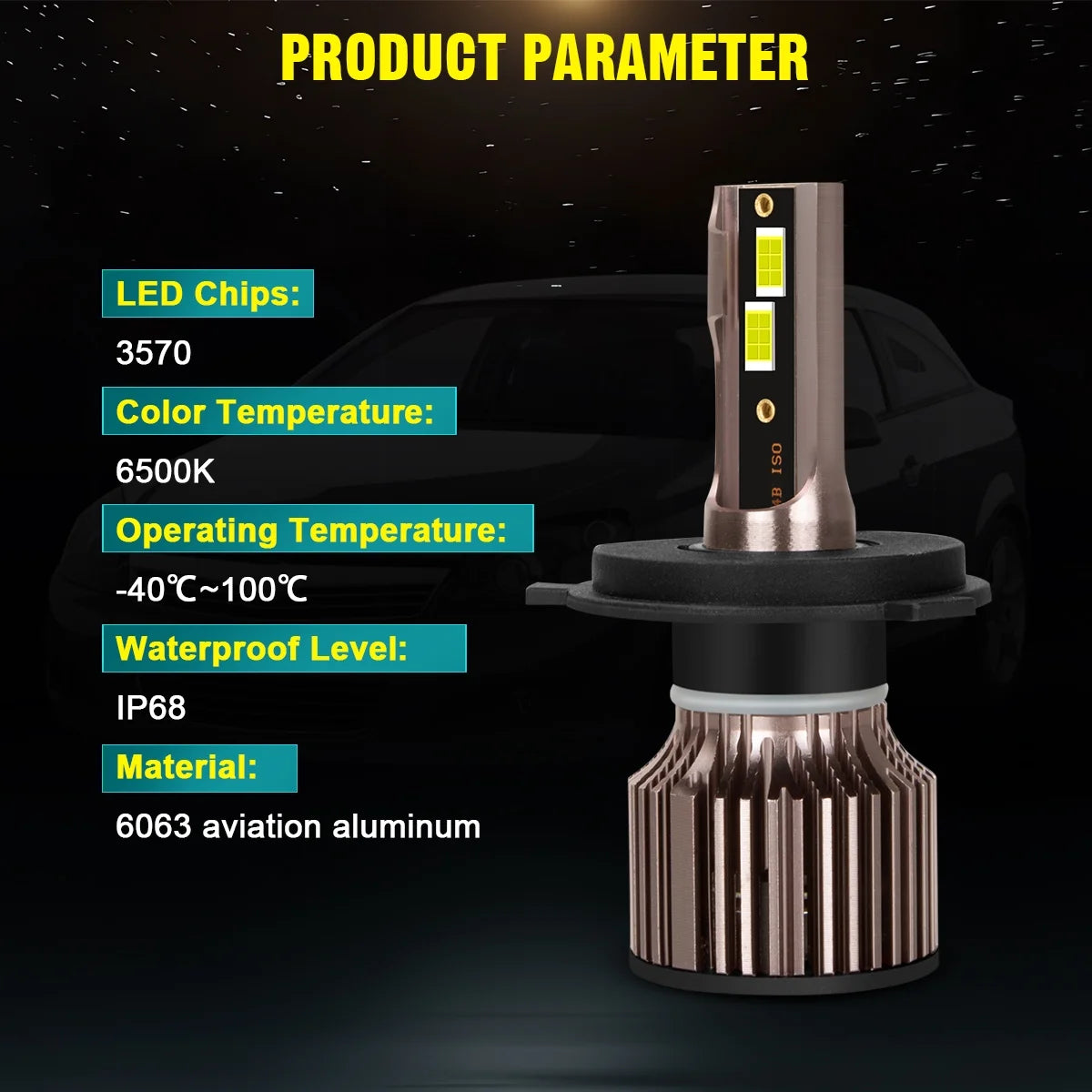 H4 9003 Dual Beam LED Bulbs, H11 Fog Light, 6500k Cool White, IP68 Waterproof I71606
