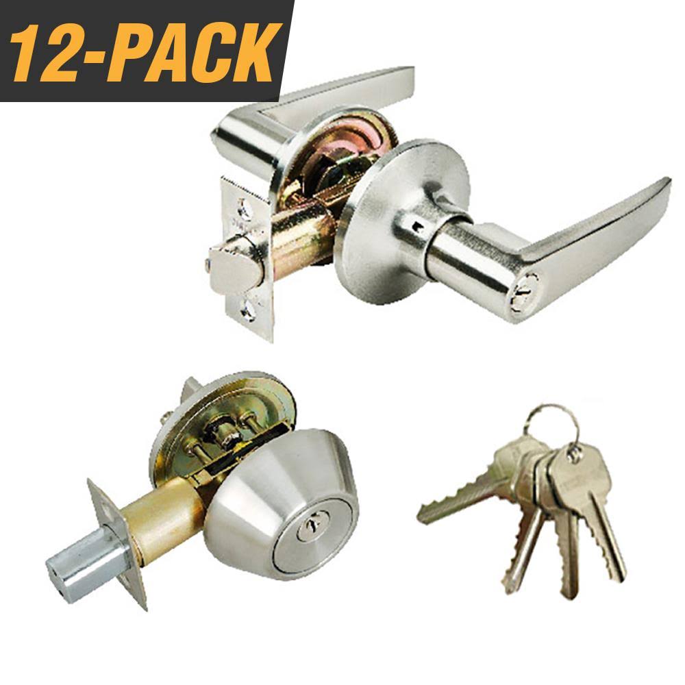 Stainless Steel Entry Door Lever Combo Lockset with Deadbolt and 4 Keys, Keyed Alike (12-Pack) N50345