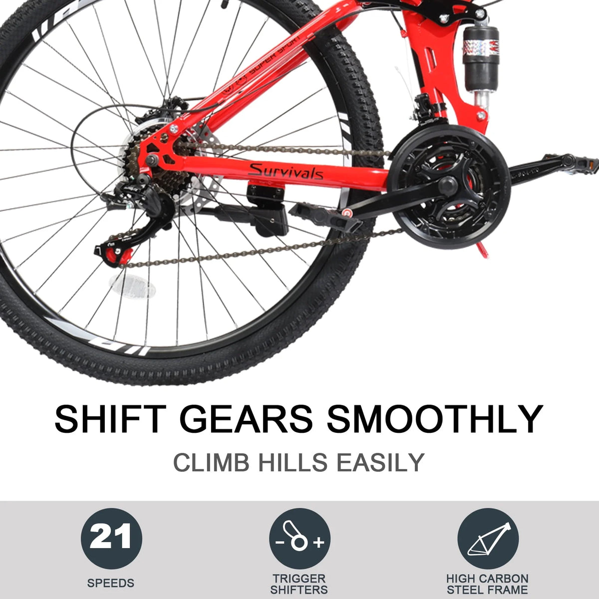 Folding Mountain Bike 21-Speed 26 inch Wheels Red V440495
