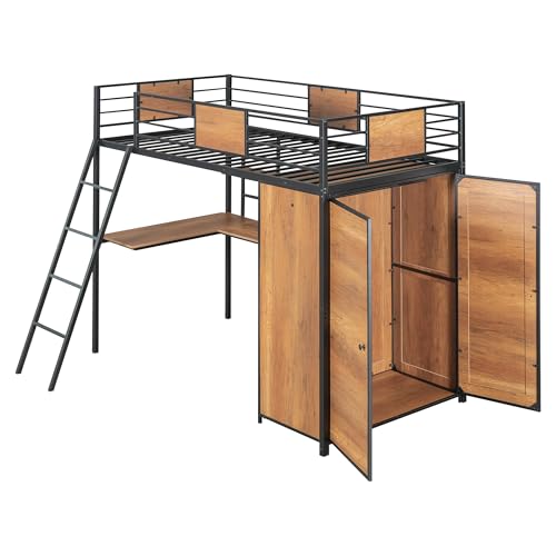 Black Twin Loft Bed with Desk and Storage G177899