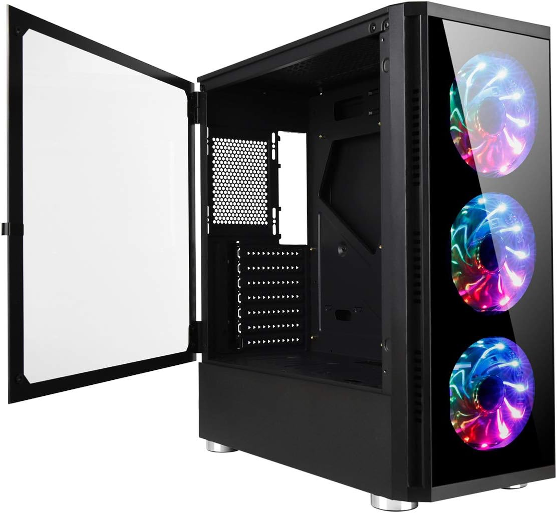 Mid Tower Computer Case with Tempered Glass Side Panel X68388