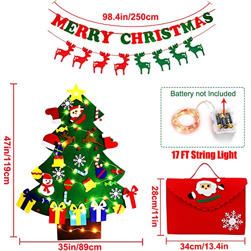 4ft DIY Felt Christmas Tree with Light 45pcs Detachable Ornaments Storage Bag C94402