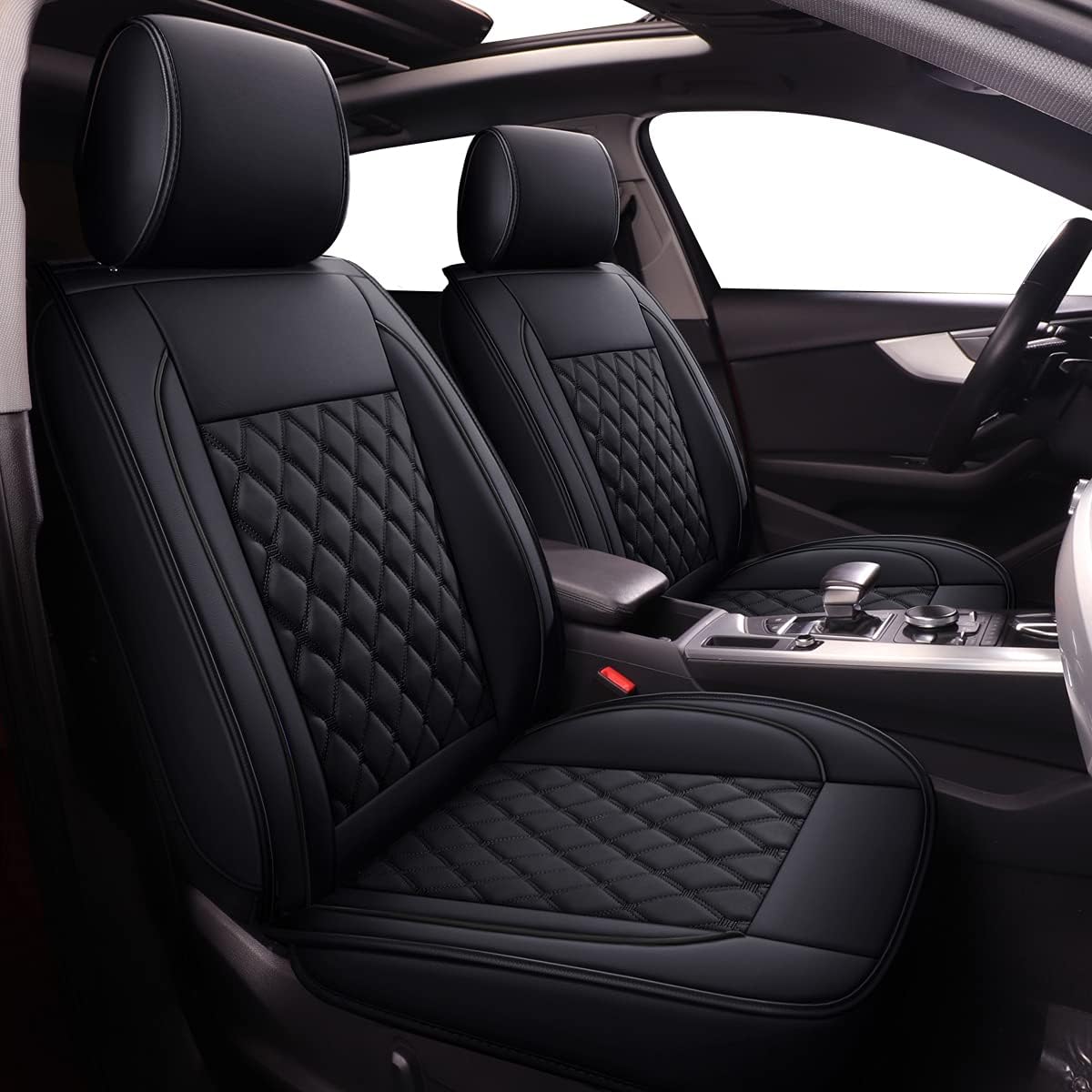 Black Leather Car Seat Covers Full Set M667
