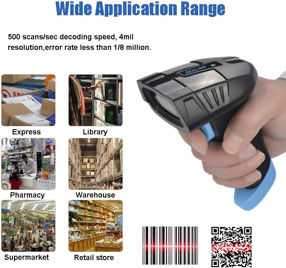 Cordless Barcode Scanner 2D QR Code Bar Code Reader with USB Cradle Pack of 2 K5042