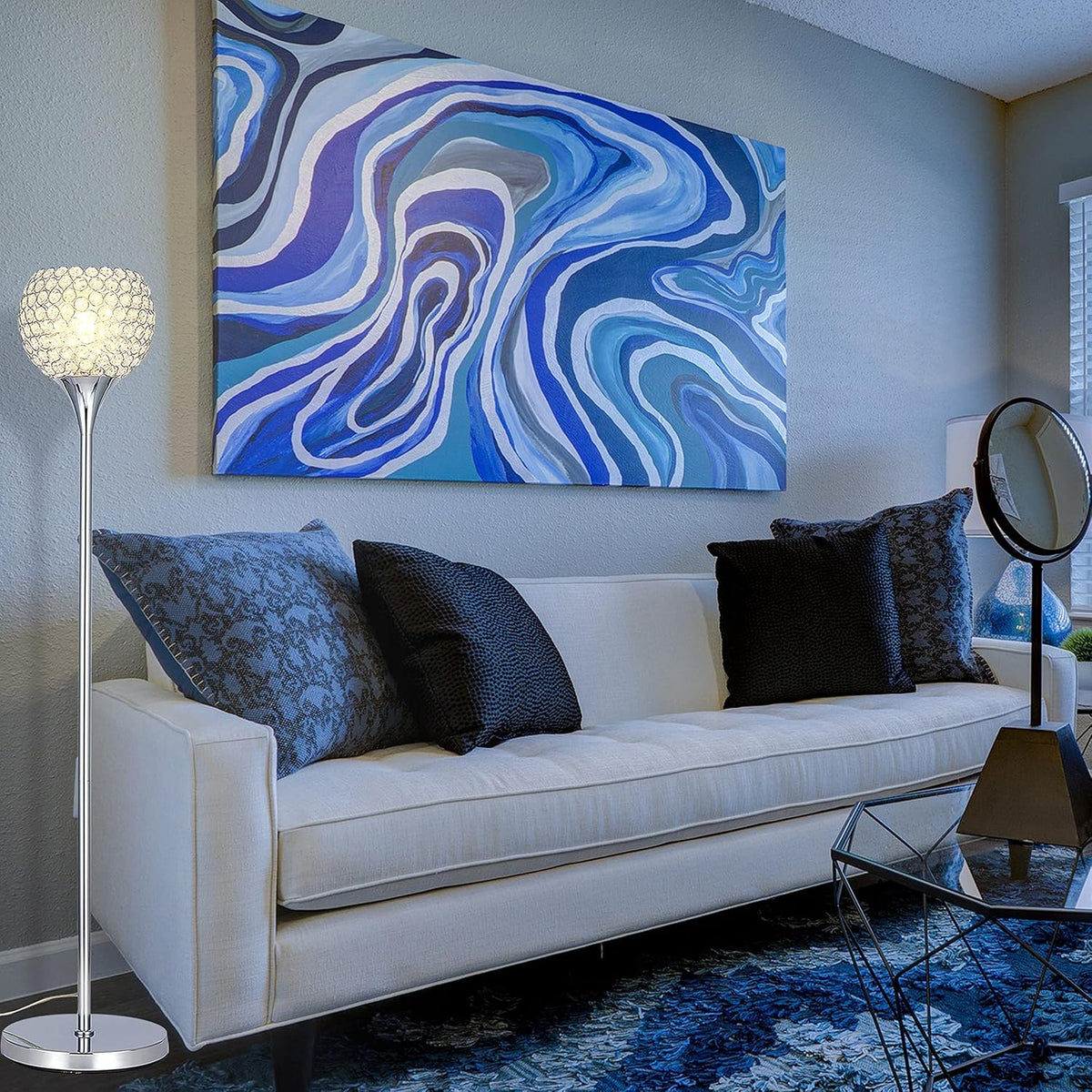 Crystal 1-Light Chrome Finish Floor Lamp with LED Bulb I9540