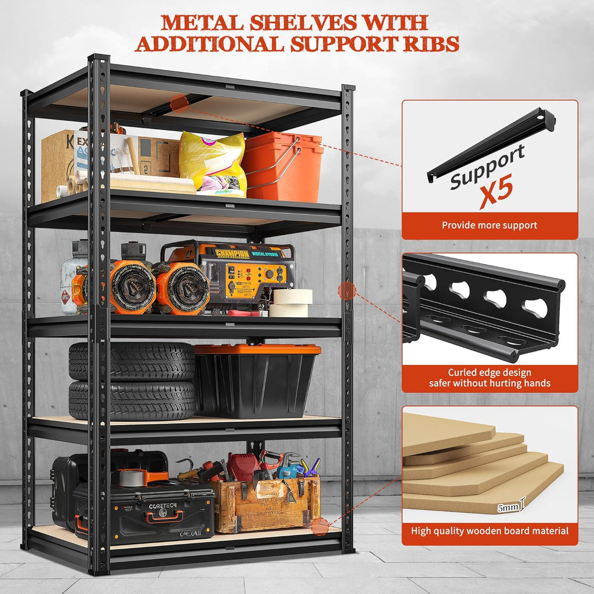 5 Tier Adjustable Metal Shelving L64910