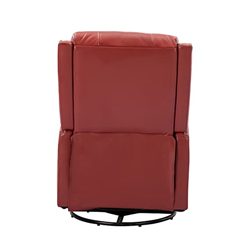 Red Genuine Leather Swivel Recliner Chair with Nailhead Trims C138351