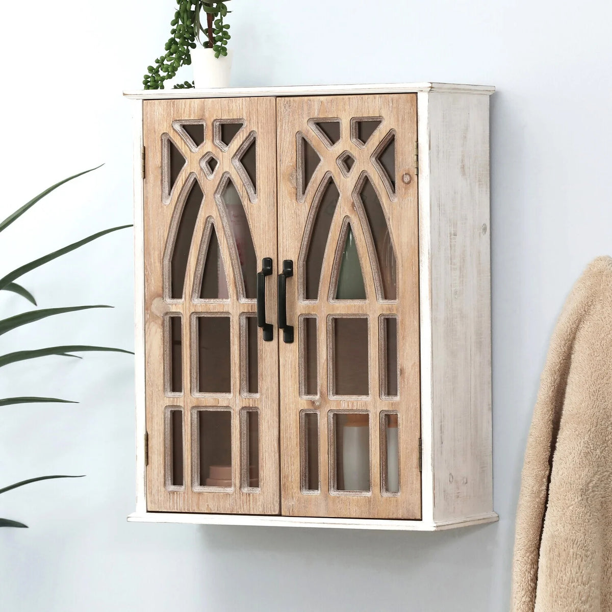 White MDF Wood 2-Door Wall Cabinet Y38899