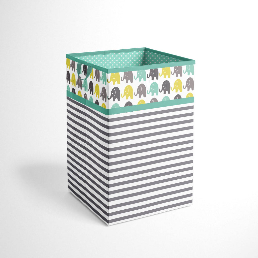 Mint/Yellow/Grey Hamper Cover with Wood Frame and Mesh Liner S796