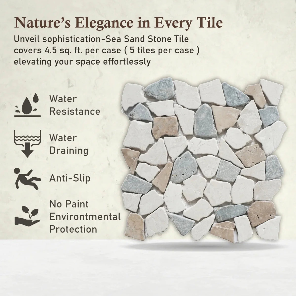 Sea Sand Mosaic Wall & Floor Tile 11.4" X 11.4" 5 tiles per case I54180
