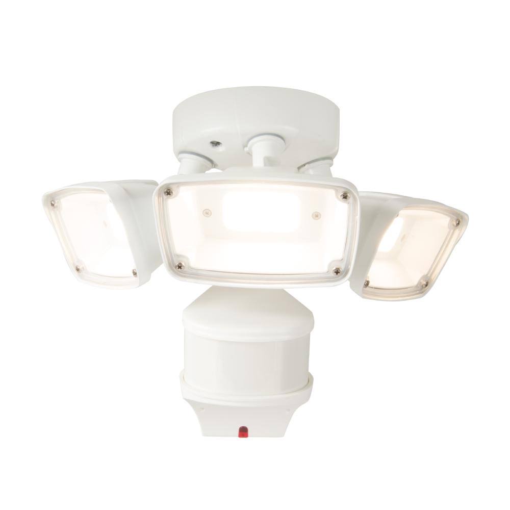 White Motion Activated Outdoor LED Triple Head Flood Light U65067