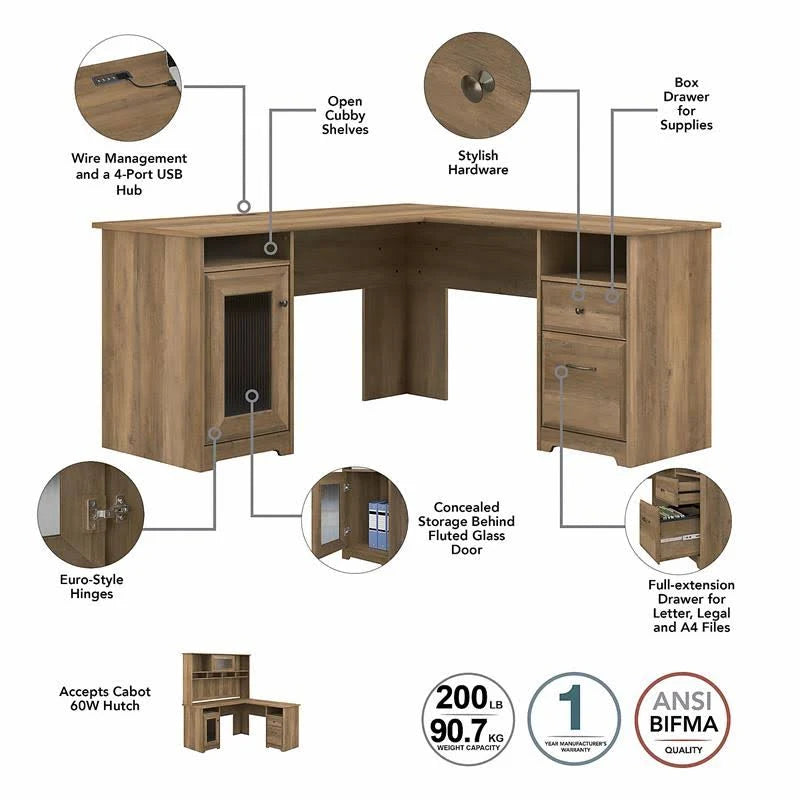 L-shaped Desk with 5-Shelf Bookcase and Hutch F841