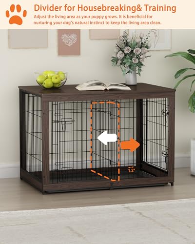 White Wooden Dog Crate End Table with Divider Panel J517