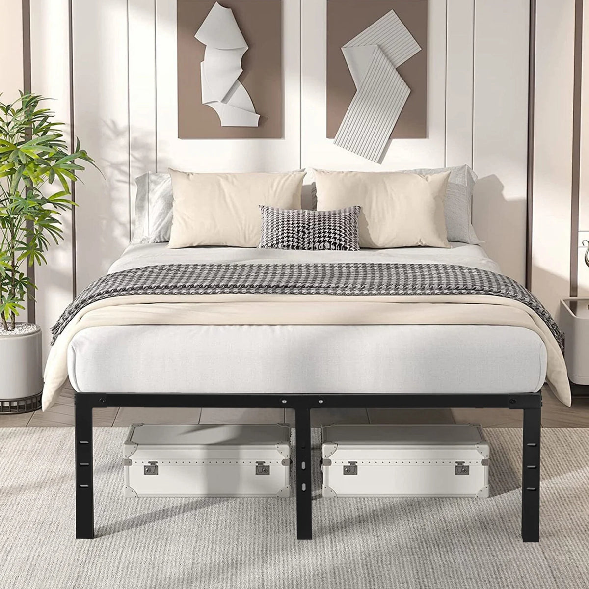 Heavy Duty Steel Slat Queen Bed Frame S8289