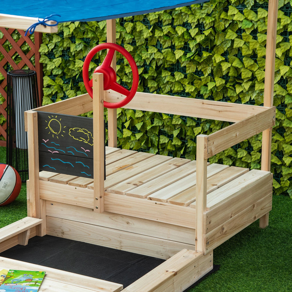 Natural Wood Kids Sandbox with Canopy Shade A379