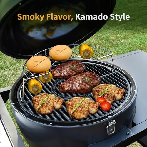 22" Cast Iron Kamado Charcoal Grill & Smoker W223