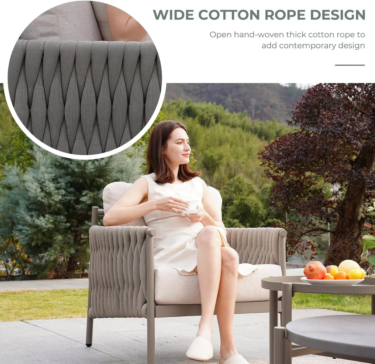 5-Piece Cotton Rope Outdoor Conversation Set with Cushions D5148