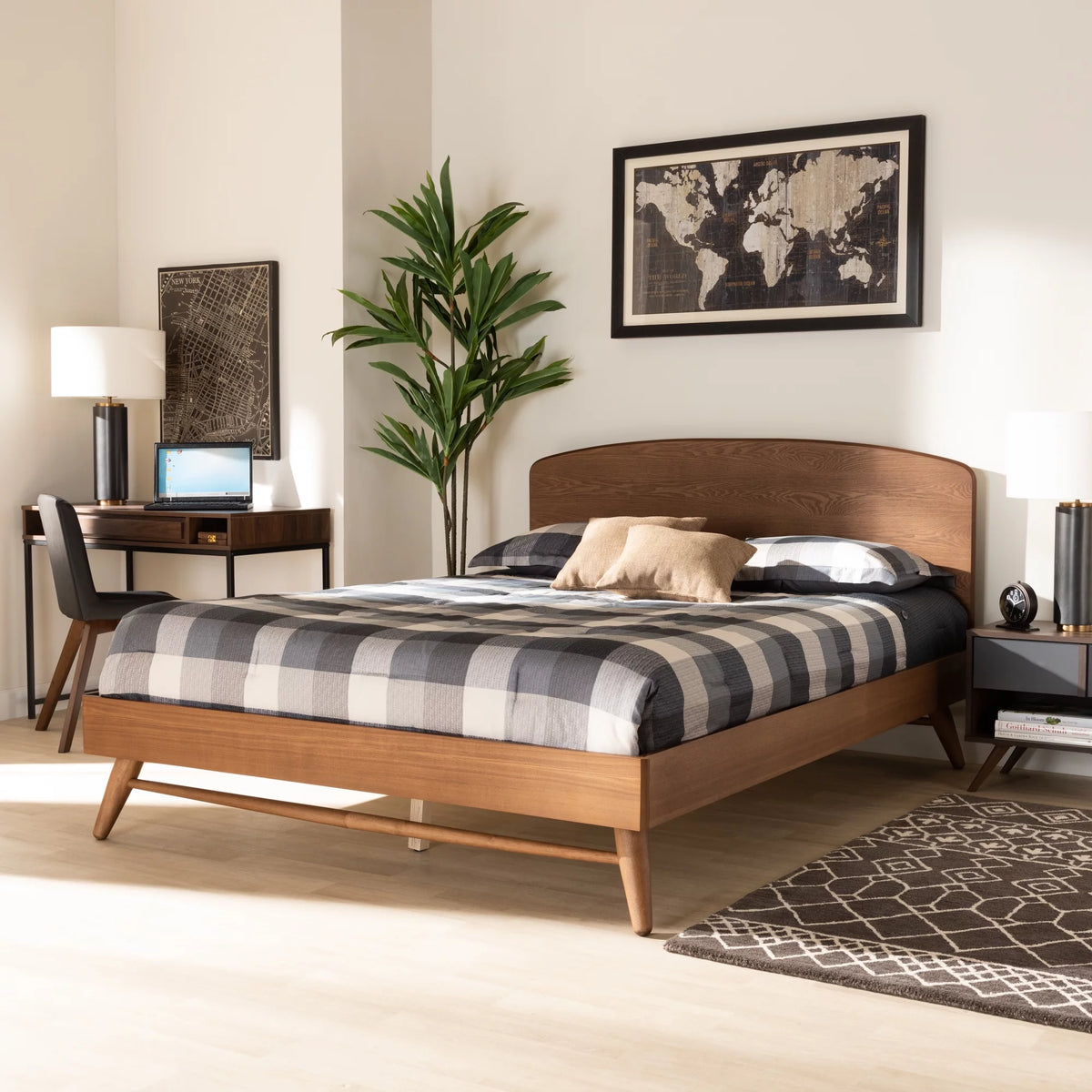 Queen Walnut Brown Engineered Wood Platform Bed R2082