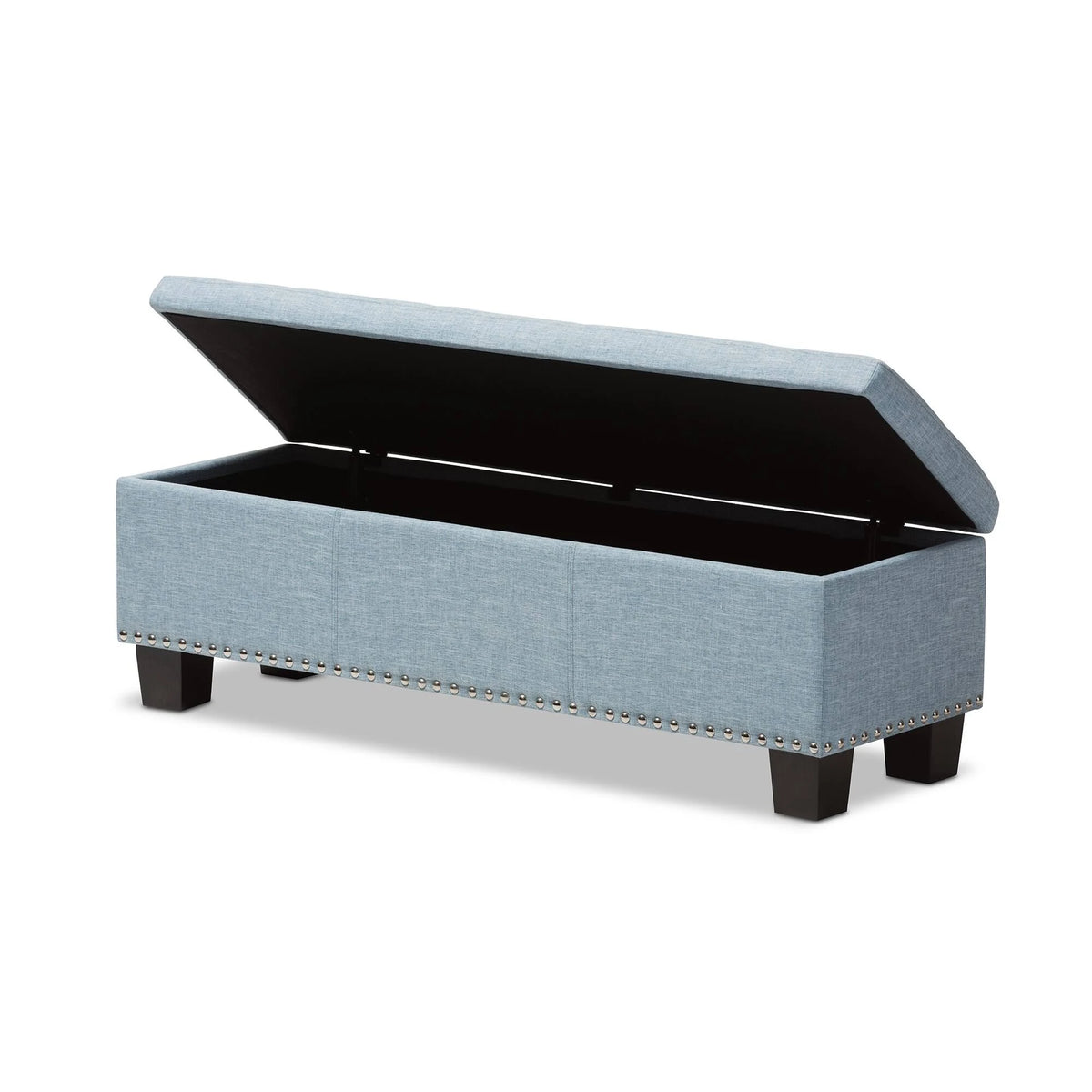Light Blue Button-Tufted Storage Ottoman Bench L64033