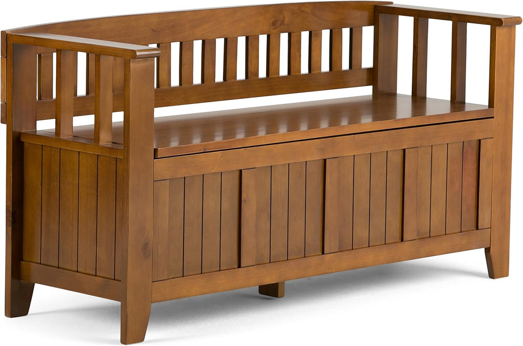 Solid Wood Entryway Storage Bench with Safety Hinge V17469