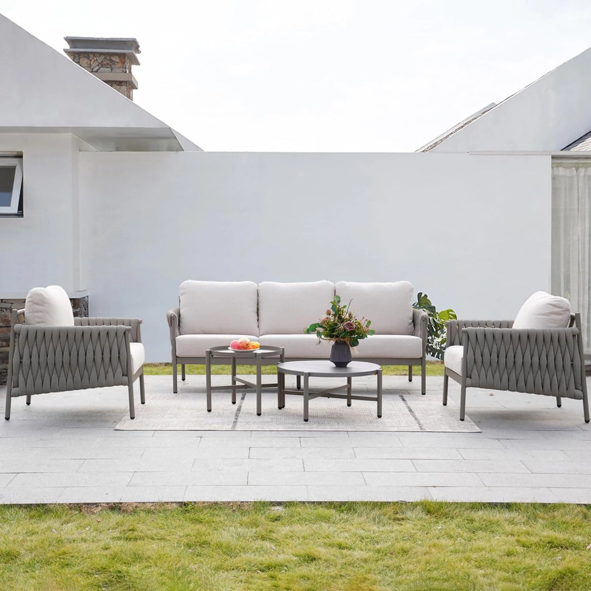 5-Piece Cotton Rope Outdoor Conversation Set with Cushions D5148