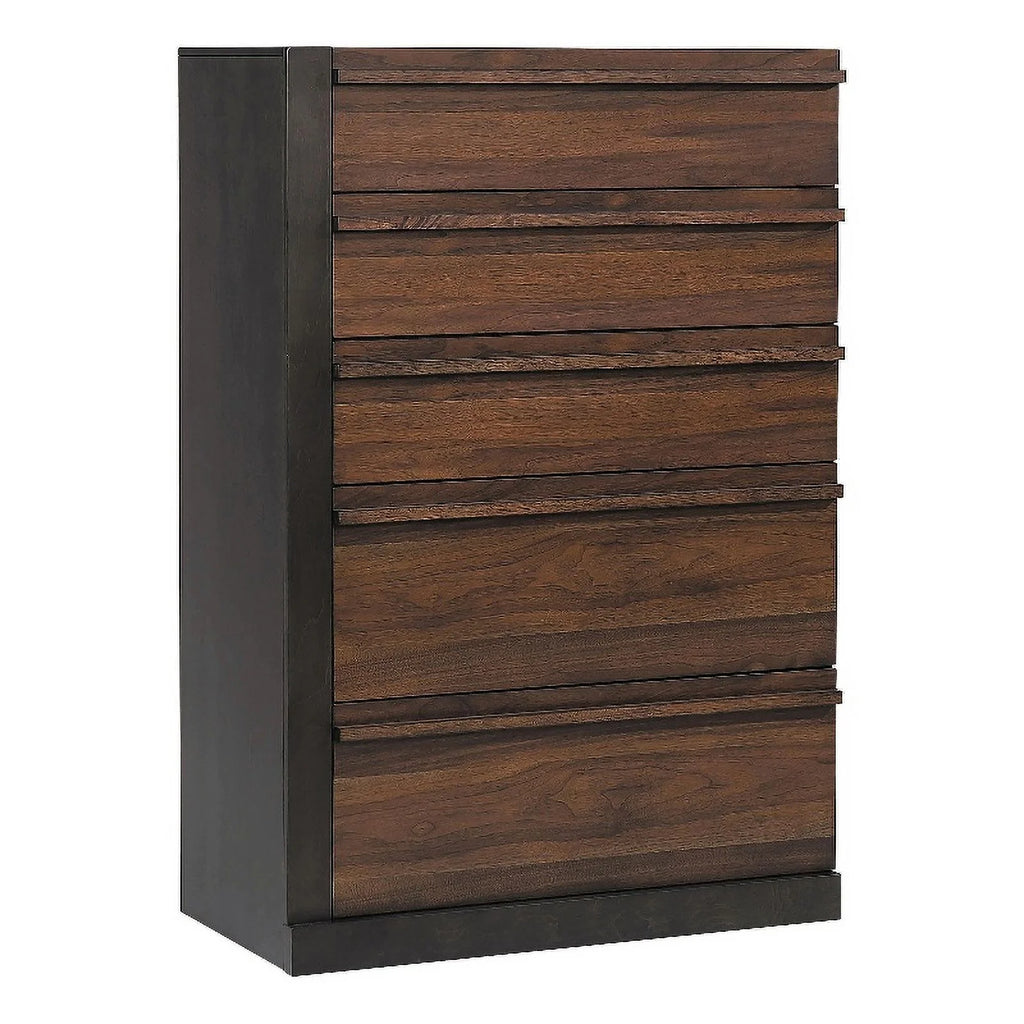 Contemporary Wood 5-Drawer Rectangular Chest in Walnut Q44979