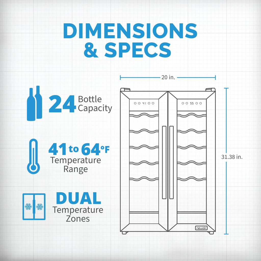 24 Bottle Dual Temperature Zone Wine Cooler Refrigerator Q813