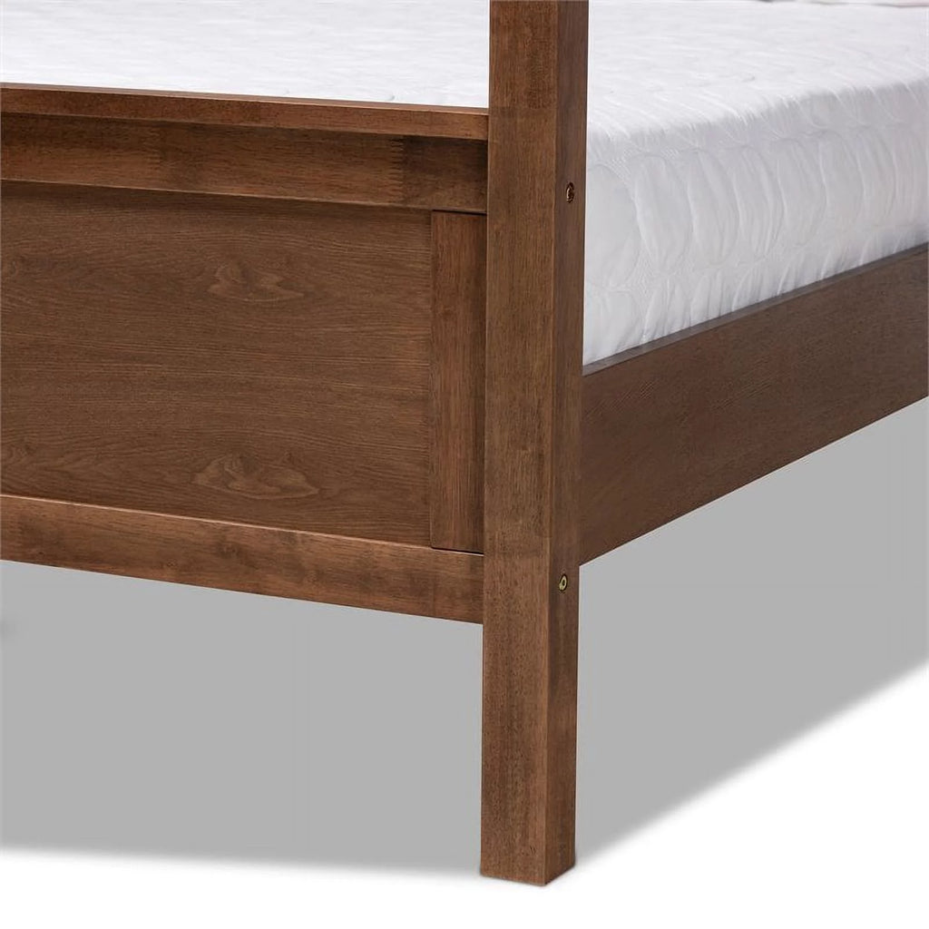 Queen Size Walnut Finished Wood Canopy Bed S217