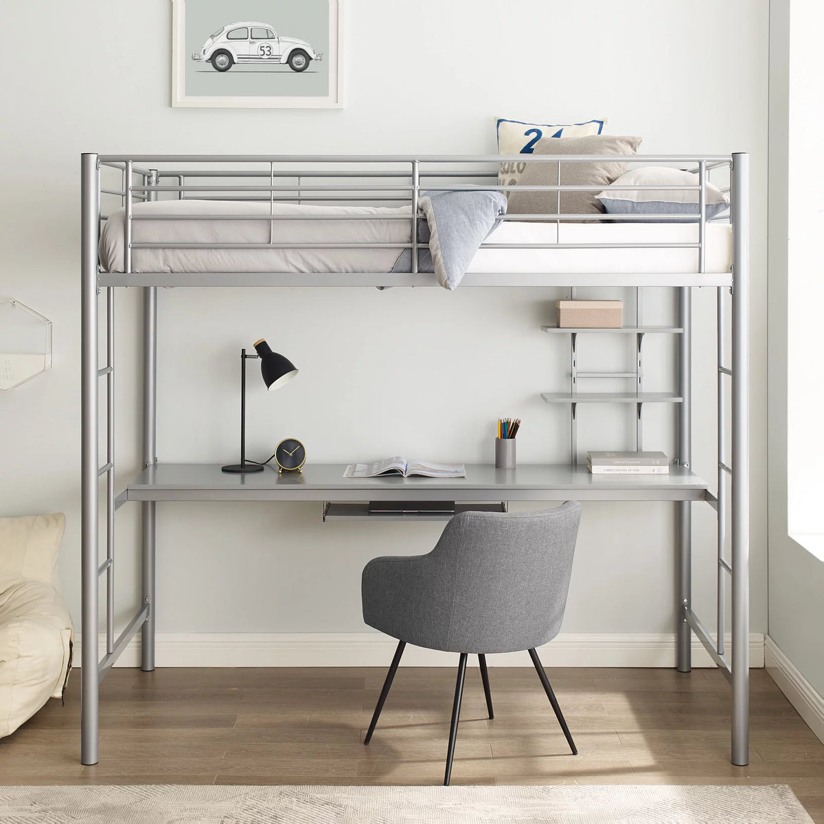 Metal Twin Loft Bed with Workstation I91679