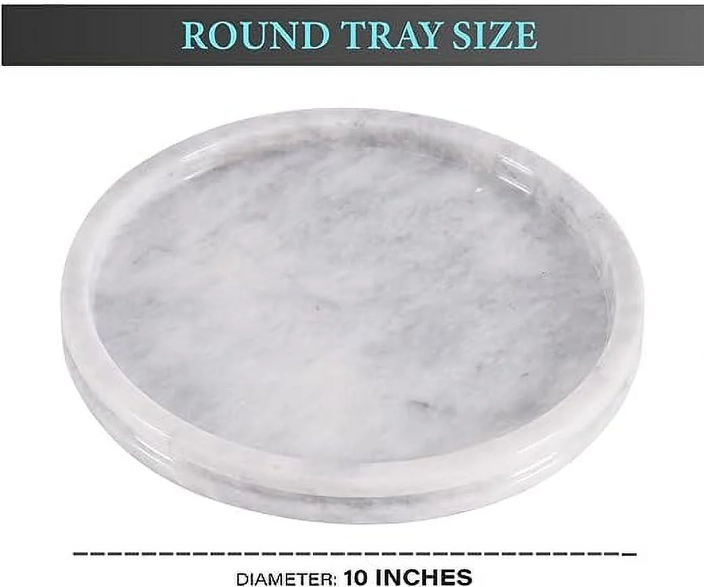 White 10 Inch Marble Round Serving Tray A6895
