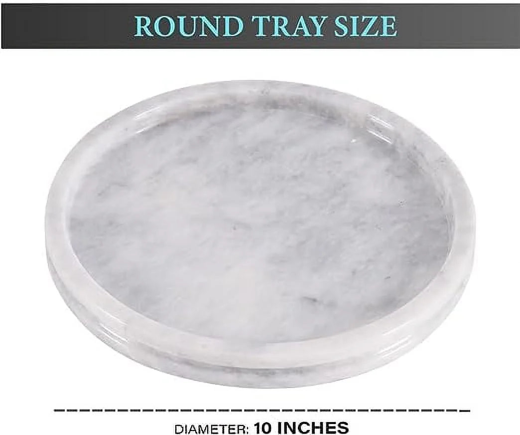 White 10 Inch Marble Round Serving Tray A6895