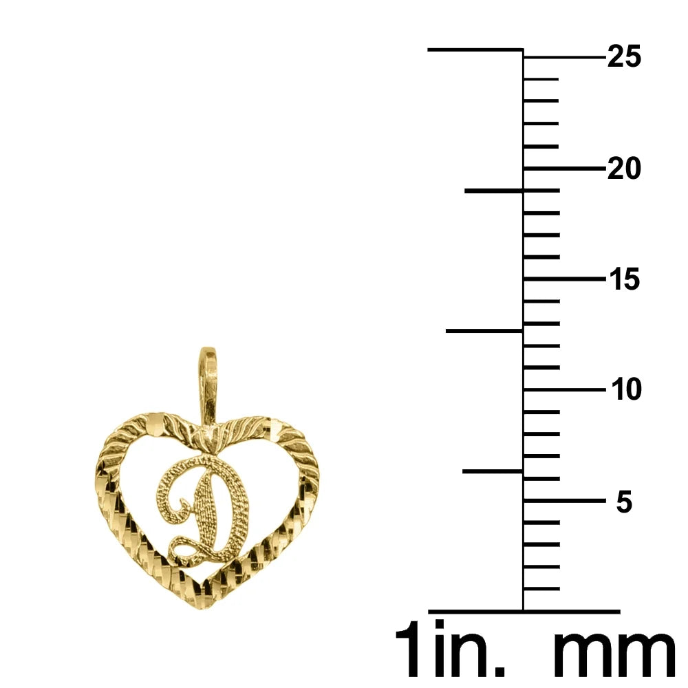 14k Yellow Gold Diamond-Cut Heart-Shaped Initial Letter Pendant with Rolo Chain L4995