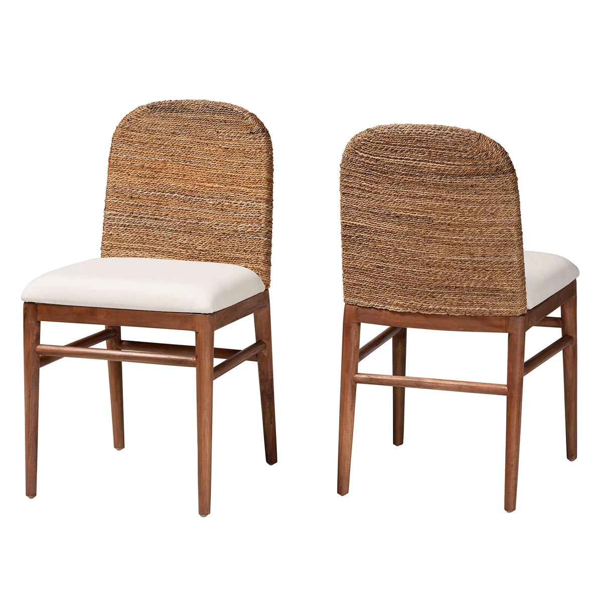 Natural Seagrass and Acacia Wood 2-Piece Dining Chair Set Z3905