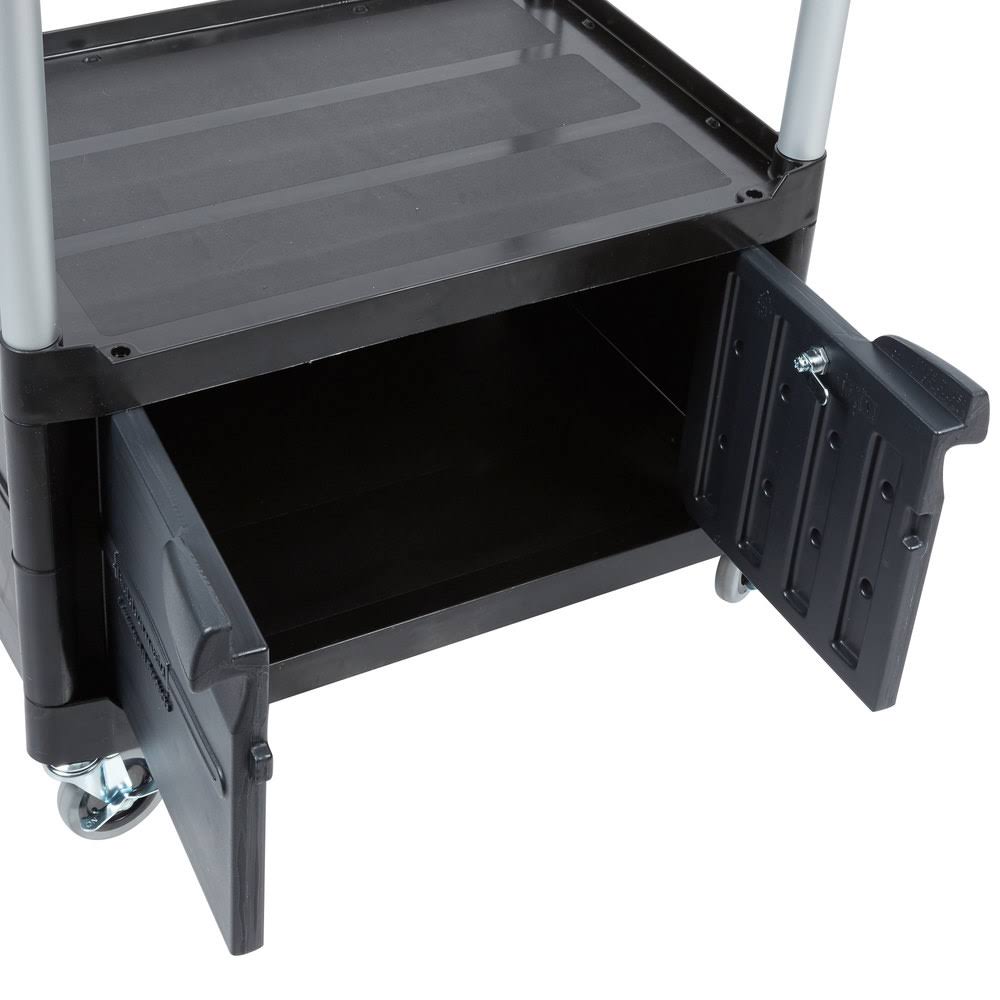 Black Three-Shelf AV Cart with Cabinet U750035