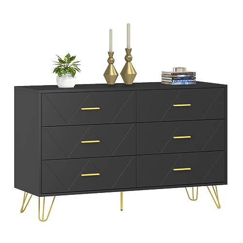 White 6 Drawer Dresser with Metal Handles N690822