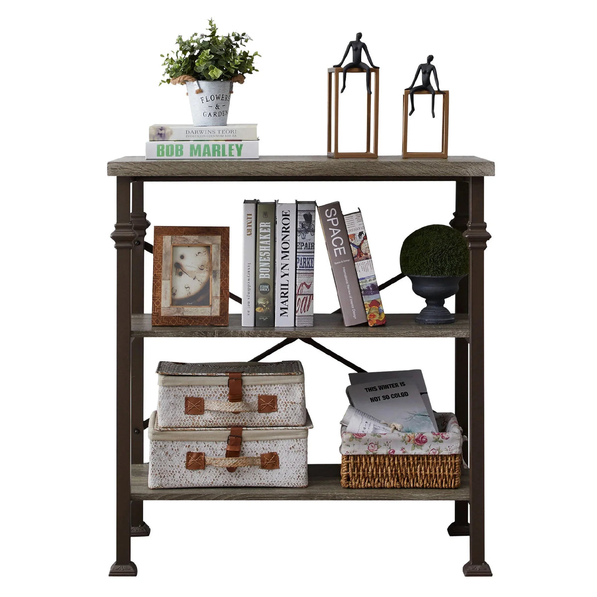3-Tier Rustic Industrial Bookshelf C9455