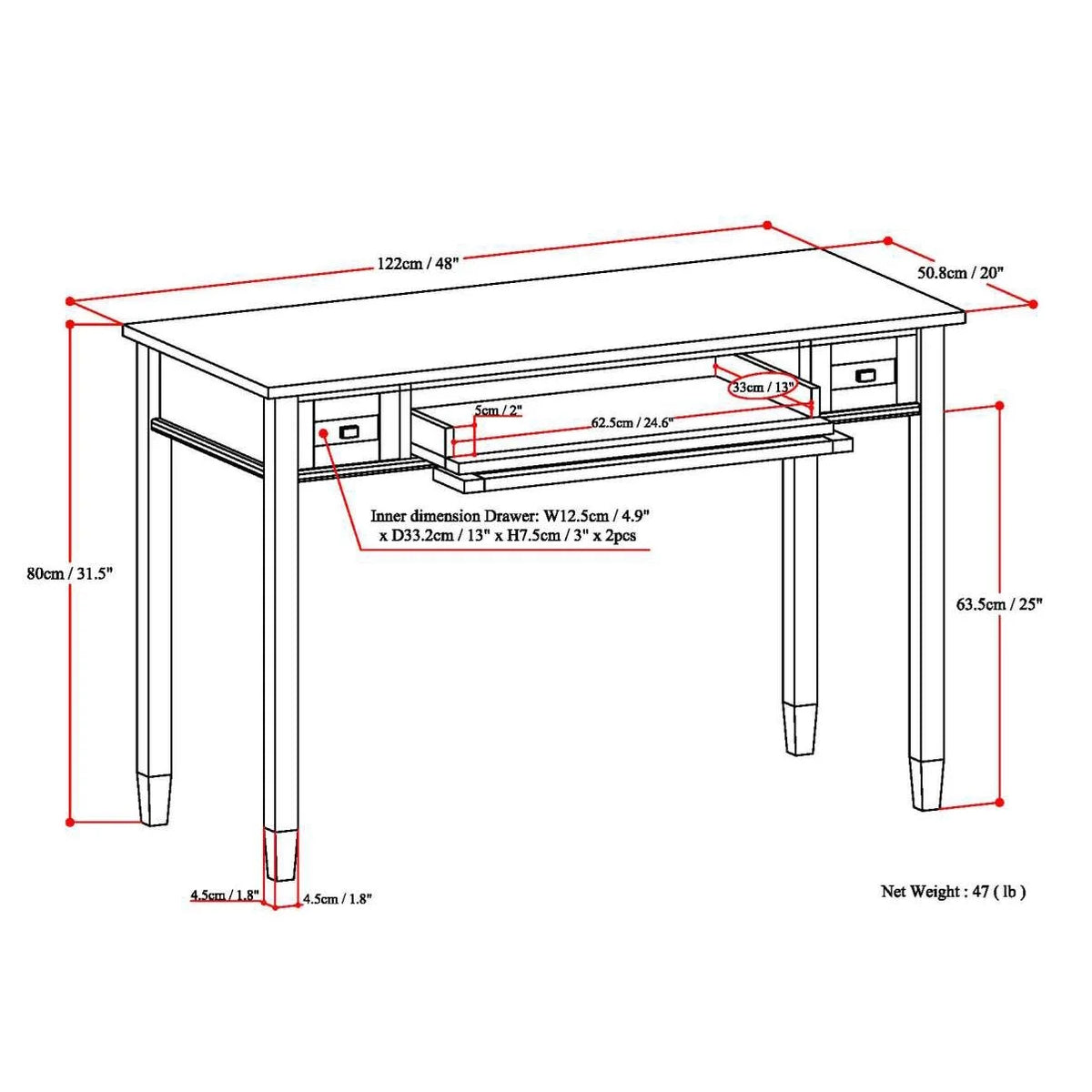 Solid Wood 48 inch Writing Office Desk H18012