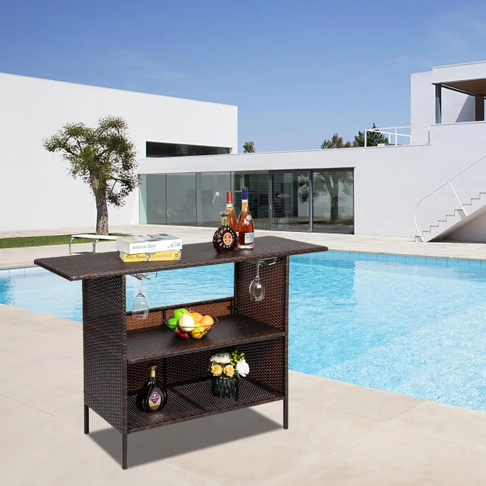 Rattan Wicker Bistro Table with Storage Space Y3926