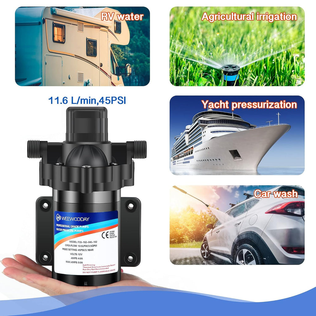 12V Diaphragm Water Pump with Pressure Switch 3.5 GPM 45 PSI Z16806