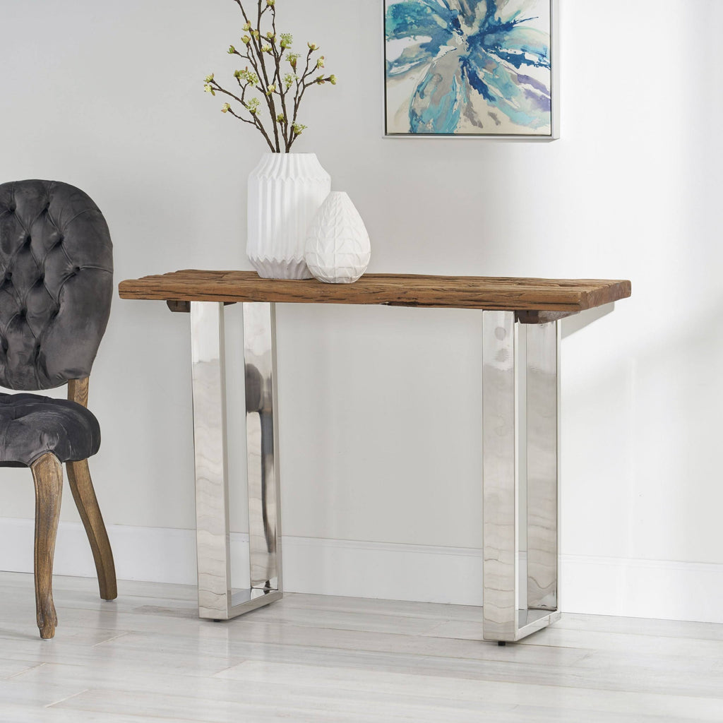 Natural Wood and Iron Console Table J2542