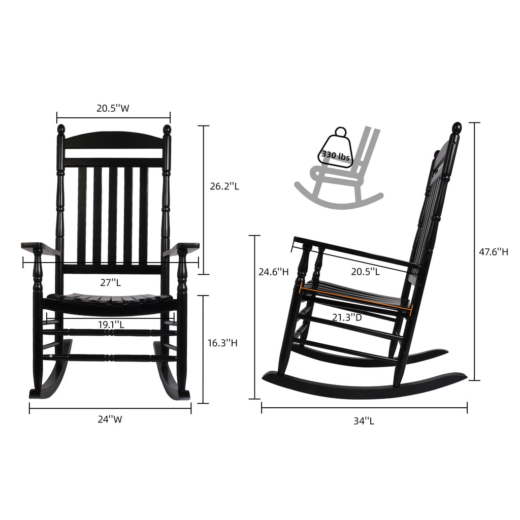 Set of 2 Oversized Black Wood Outdoor Rocking Chairs N35953