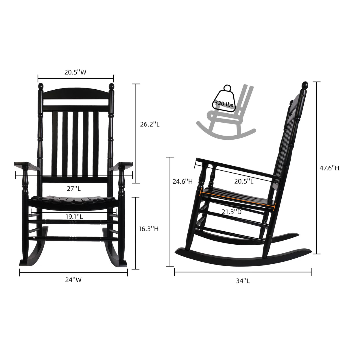 Set of 2 Oversized Black Wood Outdoor Rocking Chairs N35953