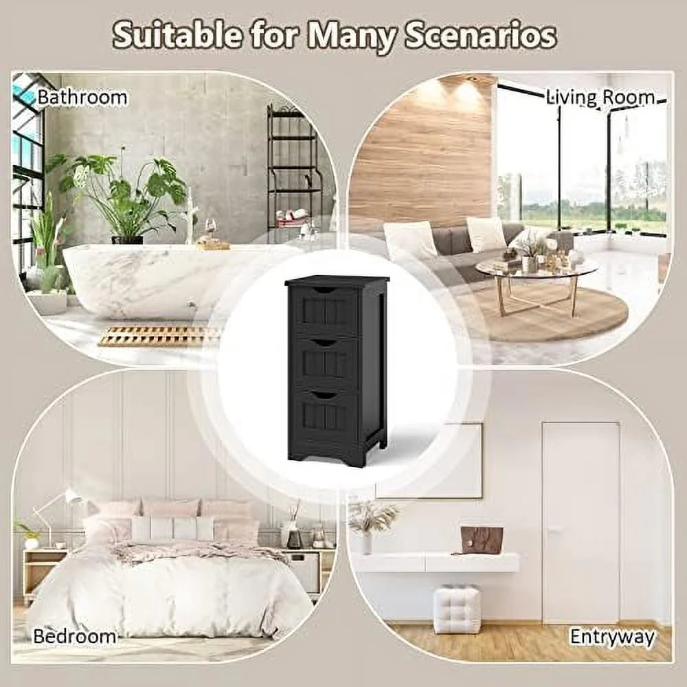 Black 3 Drawer Wooden Bathroom Cabinet K7135