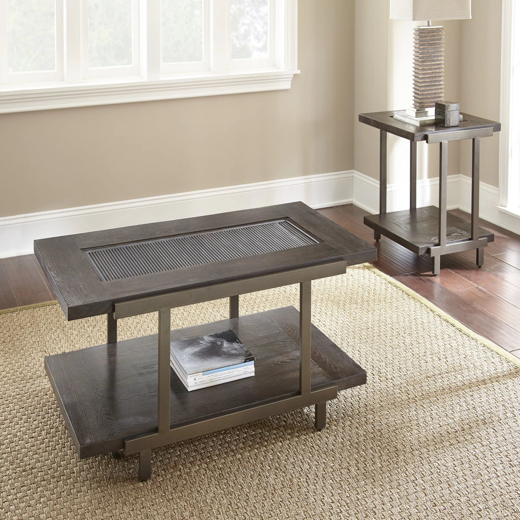 Rustic Industrial Cocktail Table with Bottom Shelf L110771